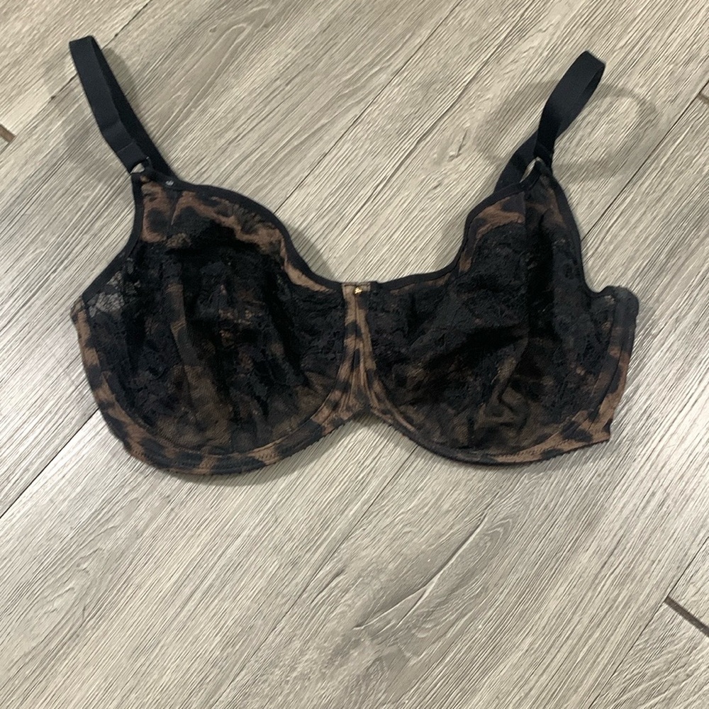 AJOUR Black Lace & Sheer Animal Print Underwire Bra size 32F